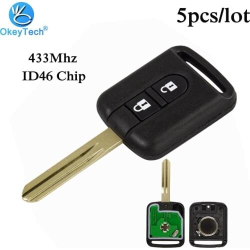 OkeyTech 5pcs/lot 2 Button 433mhz ID46 Chip Remote Key for Niaasn Qashqai J10 Juke Elgrand X-TRAIL Navara Micra NV200 Patrol