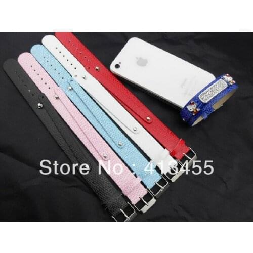 Wholesale 100pcs 18mm wide / 21cm length PU Leather Wristband Bracelet With 8MM Slide Bar Fit For DIY Charms