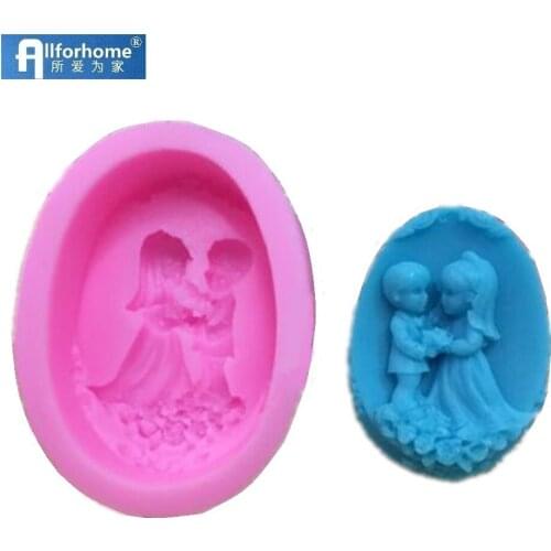3.2 inch Marry Valentine Wedding Couple Lovers Oval Silicone Soap DIY Mold Craft Art Candle Mould Handmade Soap Mould bulk sale