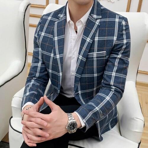 Striped Plaid Blazer Business Casual Mens Slim Suit Jacket Wedding Banquet Suit Jacket Mens Single Button Suit Mens Jacket