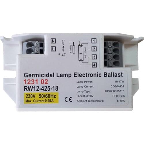 RW12-425-18 Germicidal Lamp Electronic Ballast 230V 18W for Lamp GPH212-357T5 50000h Working Time CE Certificate