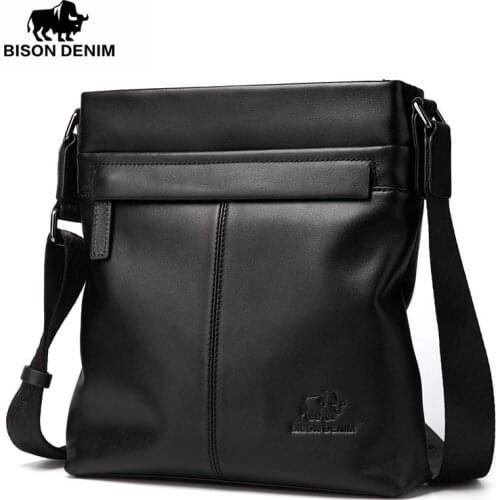 BISON DENIM fashion luxury men bag brand genuine leather male crossbody shoulder bags business men messenger bags