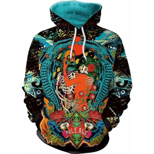 [EL BARCO] 3D Skull Print Men Women Hoodies Winter Cotton Funny Hip Hop Slim Sweatshirt Male Pullover Coat Soft Outwear Tops 2XL