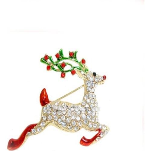 High Quality Pretty Christmas Deer Gold-tone Clear Rhinestone Crystal Deer Pendant