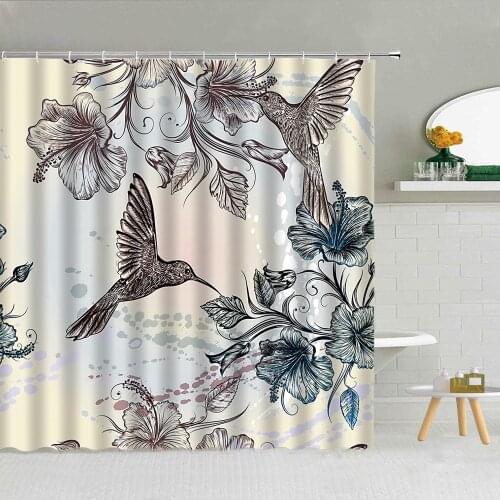 Retro Bird Flower Green Leaves Shower Curtains Butterfly Spring Floral Scenery Simple Bathroom Art Decor Hooks Bath Curtain Set