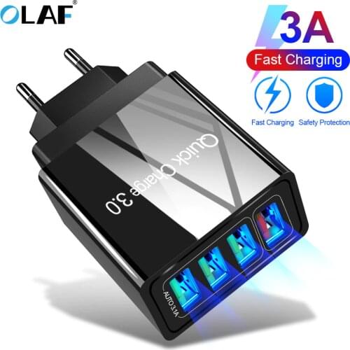 48W 4U Quick Charge 3.0 USB Charger for iPhone Samsung Android 4-Ports Mobile Phone Universal Fast Charge LED Light Wall Adapter