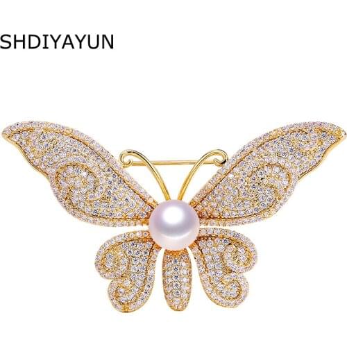 SHDIYAYUN 2019 Good Pearl Brooch Classic Brooch For Women Butterfly Brooch Pins Brooches Natural Freshwater Pearl Jewelry Gift