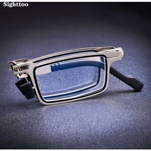 Sighttoo Round Frame Folding Glasses Ladies Portable Anti Blue-Ray Proof Reading Glasses For Men Hyperopia Screwles Eyeglasses