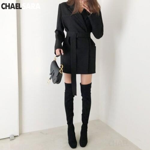2019 New Korean Blazer Jacket Spring Autumn Slim With Belt Suit Jacket Women Casual Long Blazer Female