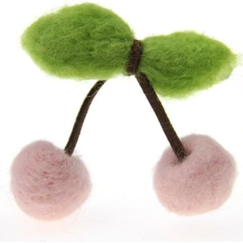 1 PC 3.5*4 cm Cherry Fruit Leaf Wool Felt Poke DIY Kits Craft Supply Brooch Keychain Making Bag Hat Decoration Girl Hair Clips