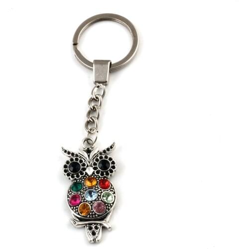 10pcs Keychain Colorful Crystal Owl Alloy Charms Pendants Key Ring Travel Protection DIY Accessories S-7