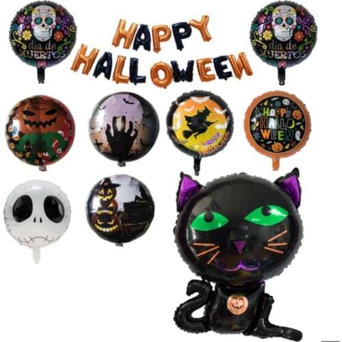18''10pcs Halloween Decoration Printing Skull Aluminum Film Balloon Supplies Mid-year Shopping Mall Bar Decoration Props Globos