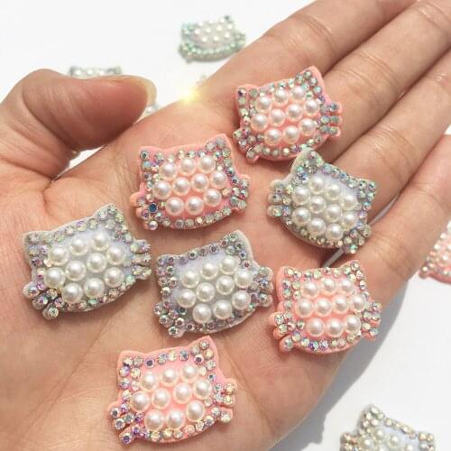 20pcs Cute Cat Rhinestones Pearl Beaded Applique Sew on Patch for Clothing Dress Diy Patches Beaded Applique Sweater Applique