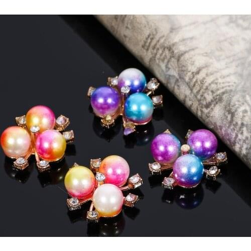 2018New 100Pcs Gradient Colorful Pearl Rhinestone Flower Core Buttons for Wedding Decoration and DIY Hair Accessoriess ZJ428