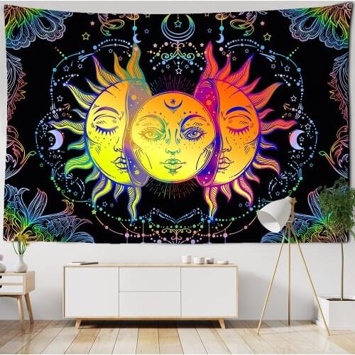 White Black Sun Moon Mandala Tapestry Wall Hanging Witchcraft Wall Tapestry Hippie Wall Carpets Dorm Decor Psychedelic Tapestry