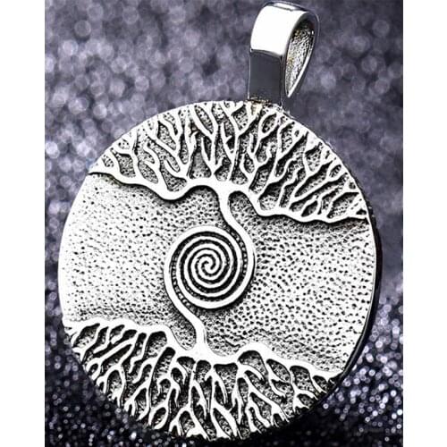 Big Stainless Steel Vikings-Amulet Tree-Life Round Silver Color Pendant Norse-Viking Jewelry Talisman
