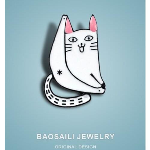 Japanese Simple And Lovely Style Creative Cat Brooch Accessories Split Pink And White Cat Enamel Label Pins Badge