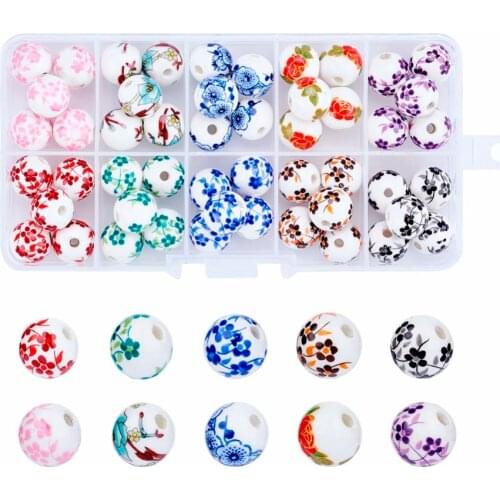 1Box 12mm Handmade Porcelain Ceramic DIY Beads Round Mixed Color for Jewelry Making 12mm Hole: 3mm 5pcs/color 50pcs/box