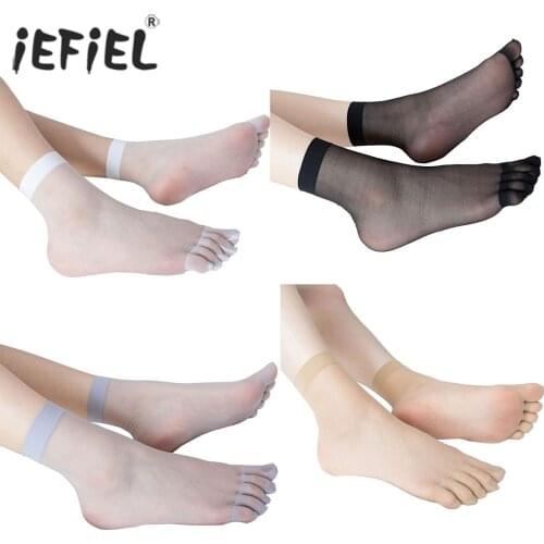 Women Summer Solid Color Ankle High Invisible Sock Exotic Apparel Ultrathin Sheer Silk Five Toe Socks
