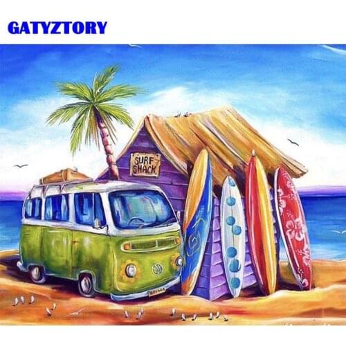 GATYZTORY Beautiful Beach Bungalow Painting By Number Kits On Canvas DIY Frame Modern Wall Art Picture For Adult HandPainted