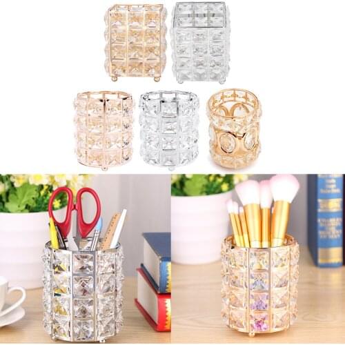 Crystal Makeup Organizer Metal Storage Box European style Eyebrow Pencil Lipstick Holder Makeup Brush Holder Cosmetic Organizer