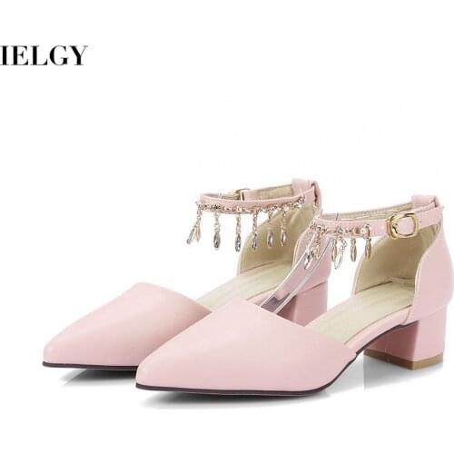 IELGY Womens sandals simple thick heel stylish large size solid color popular shallow mouth pointed toe low heel