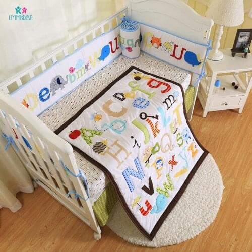 Unisex Baby Bed Bumper Cotton Cartoon Letter pattern Embroidery Newborn Baby Bedding Set Soft Comfort Baby Infant BedSheet Quilt