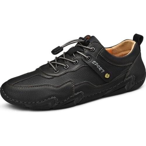 Mens Shoes Split Leather Men Loafers Outdoor Casual Shoes Soft Bottom Driving Shoes Mens Flats Breathable Footwear Size 38-46