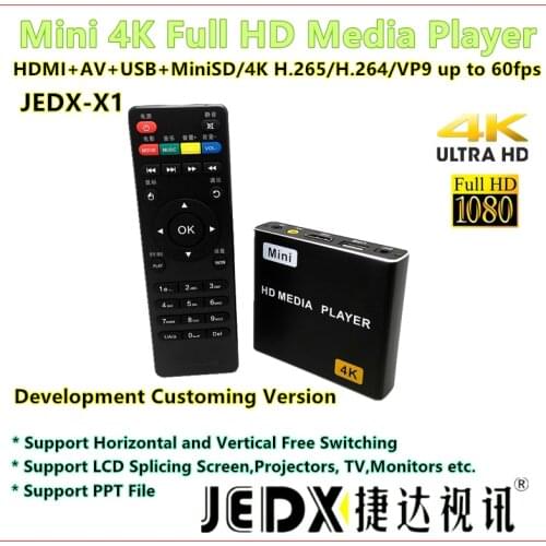 JEDX X1 MINI 4K Full HD1080P Media Player with SD/USB/HDMI AV/Auto playSupport 4K UHK H.265/H.264/VP9 up to 60fps