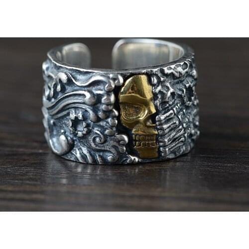 925 Sterling Silver MENS Gothic Skull oxidized punk ring rings jewelry A4322