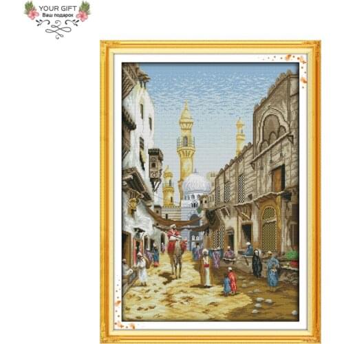 Joy Sunday Arab Street View Home Decor F874 Counted Stamped Exotic Scenery Needlepoints Embroidery Arab Cross Stitch Kit