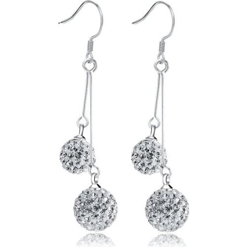 Charms Fashion 925 Sterling Silver Tassel Drop Double Cubic Zirconia Ball Dangle Earrings Women Girl Brincos Piercing Jewelry