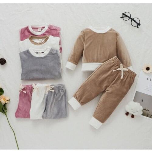 2021 Autumn Newborn Baby Baoy Girl Corduroy Outwear Long Sleeve Pullover Tops Long Pant 2PCS Baby Clothing Set
