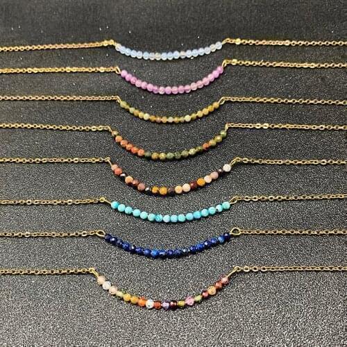 2021 New Trend Faceted Mini Natural Stone Necklace Healing Amethyst Crystal Necklace for Women Gold Link Chain Fashion Jewelry