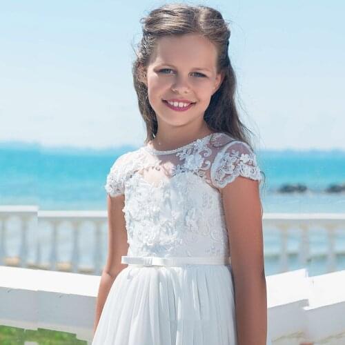 Flower Girl Dresses for Wedding Beaded Crystal Lace Up Applique First Communion Dress for Girls Customized Vestidos Longo