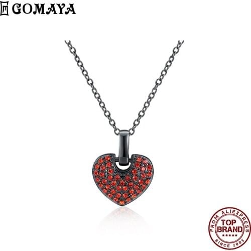 GOMAYA Red Heart Romantic Zircon Women Necklace Love Charm Exquisite Pendant Necklaces Fit Valentines Day Gift Fashion Jewelry
