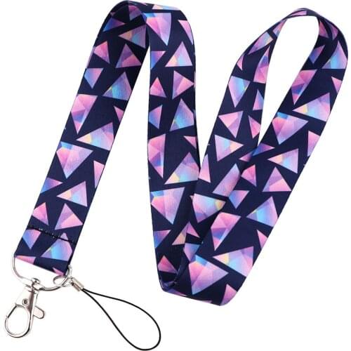 Pink Purple Triangle Geometry Lanyards Keychain Camera USB ID Card Badge Holder Cell Phone Straps Neckband DIY Hang Rope Keyring