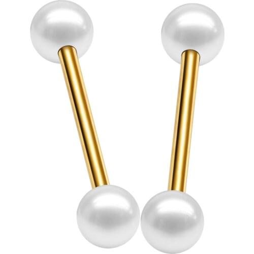 1Pc 14G Titanium Tongue Rings Piercing Double Pearl Barbell Thread Tongue Bar Helix Tragus Earring Tongue Piercing Body Jewelry