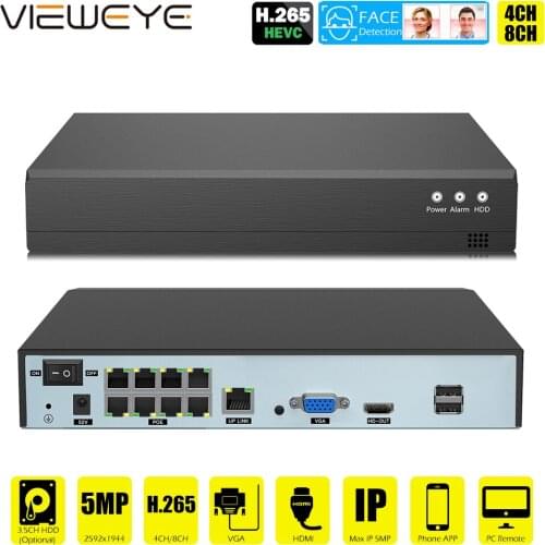 Face detection H.265 8ch*5MP 4ch/8ch PoE Network Video Recorder Surveillance PoE NVR 4/8Channel For HD 5MP/1080P IP Camera ONVIF