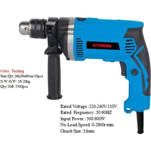 Impact Drill Power Tools Electric Drill 600W Power Industrial Reversing Speed Hand Drill Steel Structure Engineering Tools