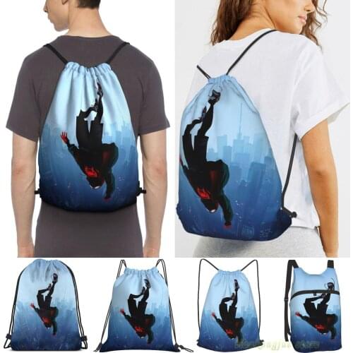 Unisex Drawstring Bags Miles Morales Jump Women Drawstring Backpacks Men Outdoor Travel Backpacks Training Fitness Bag