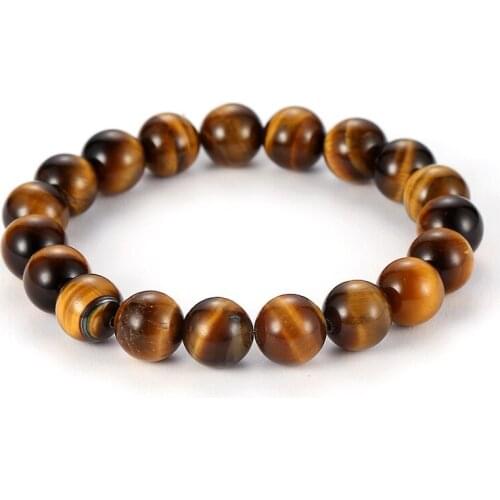 Women Mens Beads Bracelets Yellow Tiger Eye Stone Round Buddha Beads Elastic Rubber Band Bracelets Gift for Mens Fine Jewelry