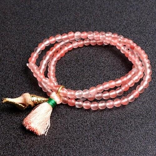 4mm Pink natural stone beaded & Shell pendant bracelet for women