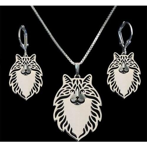 Womens Norwegian Forest Cat Jewelry Set Lovers' Cutout Metal Cat Shaped Jewelry Set