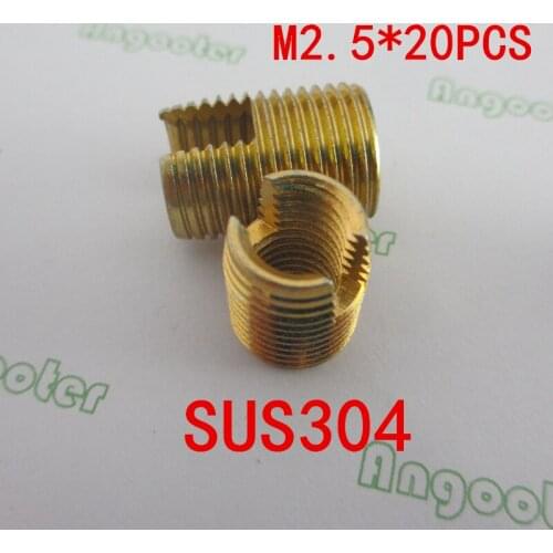 20pcs M2.5 Self tapping Thread Insert Self Tapping Screw Bushing Steel With Zinc Plated 302 Slotted Type Thread Repair Inset