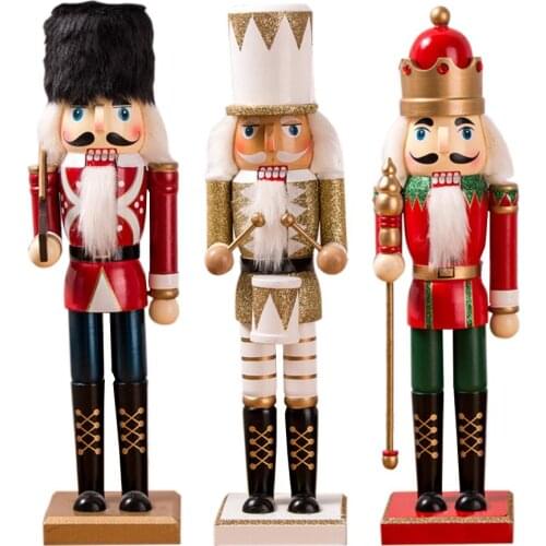 38cm Wooden Nutcracker Figurine Christmas Ornament Decoration Dolls Colorful Hand Painted Vintage Design Desk Decor Navidad Gift