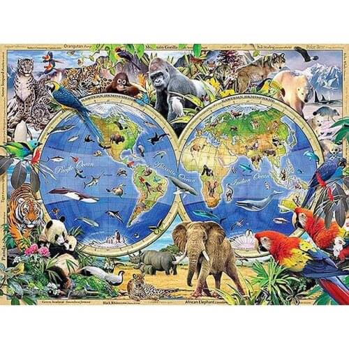 5D DIY Diamond Painting Animal world map Full Needlework Embroidery Cross Stitch Round Rhinestones Mosaic Kits Home Decor WG1135