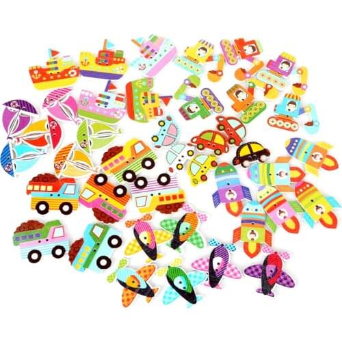 High Quality 70Pcs/lot Random Mixed Color Decorative Lovely Conveyance 2 Holes Sewing Wood Buttons Flatblck Scrapbooking