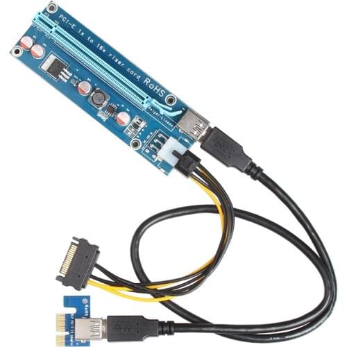 VER 006C PCI-E 1X to 16X Powered Riser Adapter Card OD5.5 60cm USB 3.0 Extension Cable & 6P Power Cable - GPU