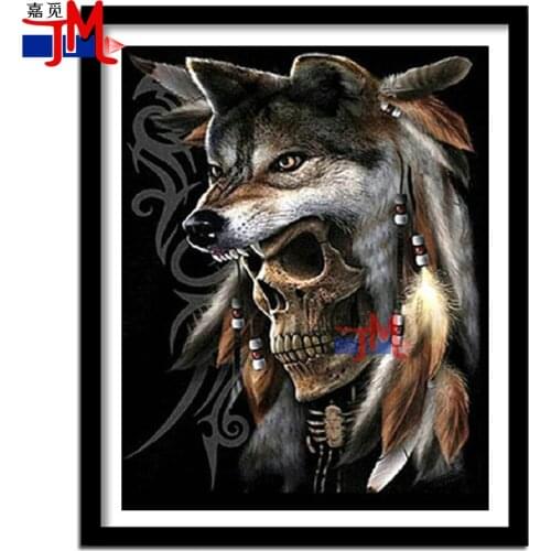 Indian Style Skull Wolf 5D Diy Diamond Painting Cross Stitch Animal Wall Art Beaded Embroidery Diamond Mosaic Rhinestone Sticker